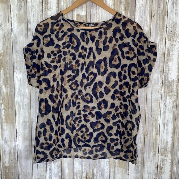 SHEIN Tops - Shein Sheer Leopard Blouse